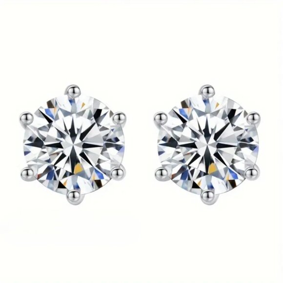 Solid 925 Silver Womens 2ct Diamond Stud Earrings Authentic Round Studs Jewelry - Picture 6 of 6